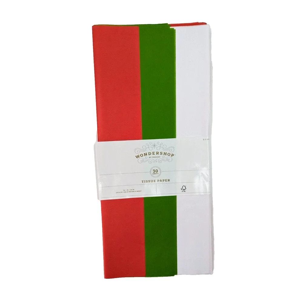 300 Sheets‎ Red Green White Christmas Tissue Paper 16.5x24